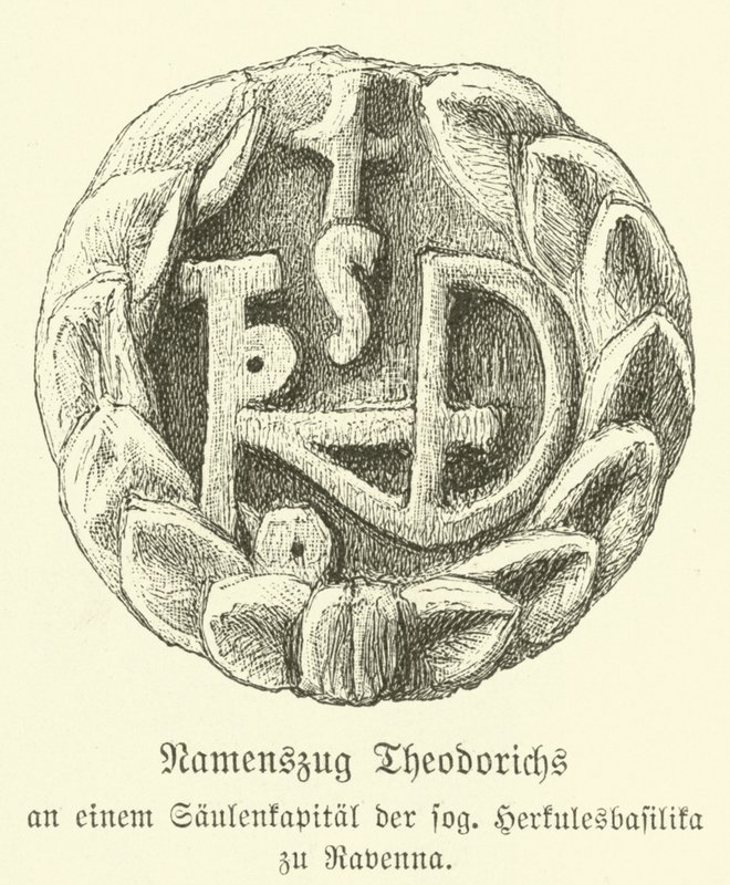 Monogram of Theoderic the Great, King of the Ostrogoths (engraving) بواسطة المدرسة الألمانية