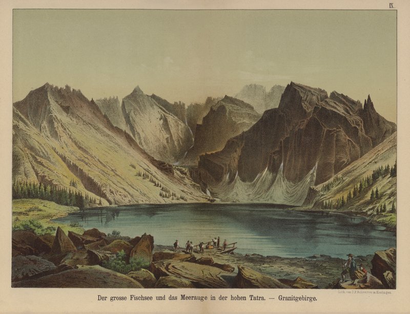 Morskie Oko ، بحيرة في جبال تاترا العالية من الجرانيت (لون ليثو) بواسطة المدرسة الألمانية