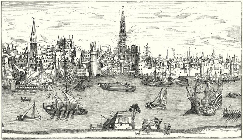Panorama of Antwerp at the beginning of the 16th Century (engraving) بواسطة المدرسة الألمانية