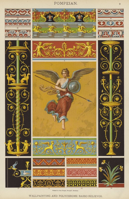 بومبيان ، و Wallpainting و Polychrome Basso-Relievos (لون ليثو) بواسطة المدرسة الألمانية