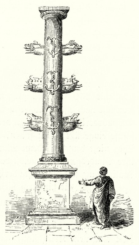 Rostral column of Gaius Duilius, commemorating the Roman naval victory over the Carthaginians at the Battle of Mylae in 260 BC (engraving) بواسطة المدرسة الألمانية