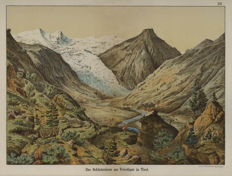 Schlatenkees Glacier on the Venediger, Tyrol, Austria (colour litho) بواسطة المدرسة الألمانية