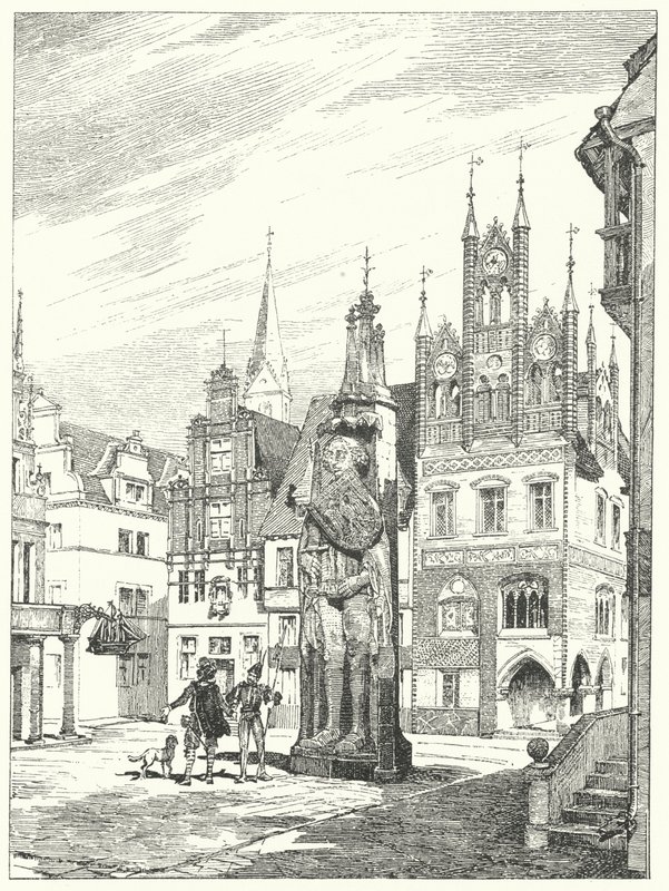 Statue of Roland erected in 1404 facing the cathedral in Bremen, Germany (engraving) بواسطة المدرسة الألمانية