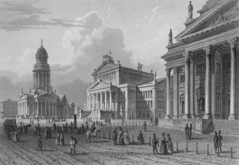 The Gendarmenmarkt ، برلين (النقش على الصلب) بواسطة المدرسة الألمانية