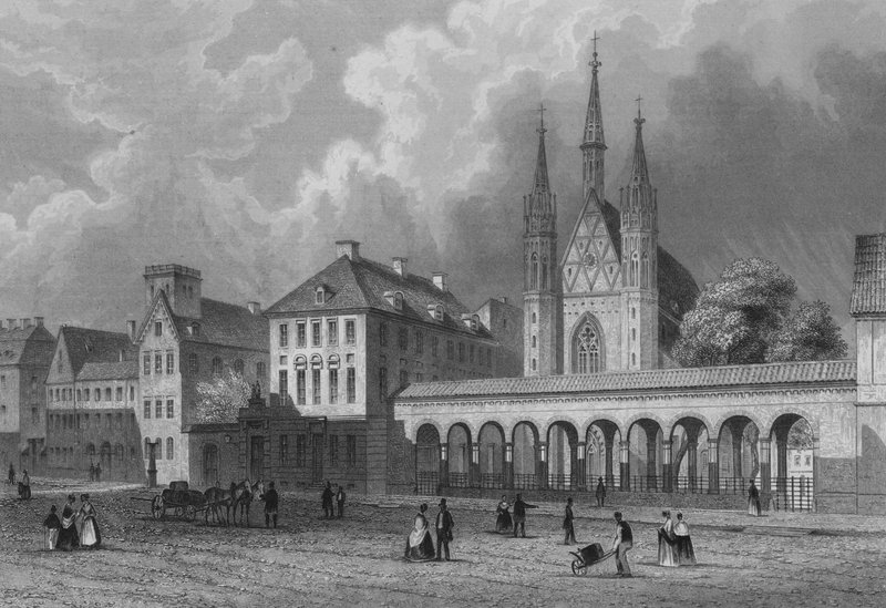 The Klosterkirche و Klosterstrasse ، برلين (النقش على الصلب) بواسطة المدرسة الألمانية