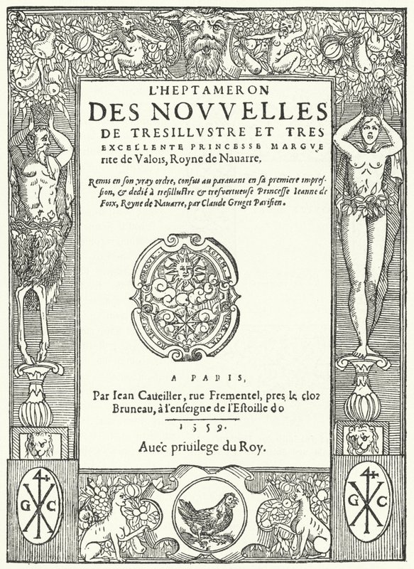 صفحة العنوان من الطبعة الأولى من The Heptameron ، بقلم Marguerite of Navarre (نقش) بواسطة المدرسة الألمانية