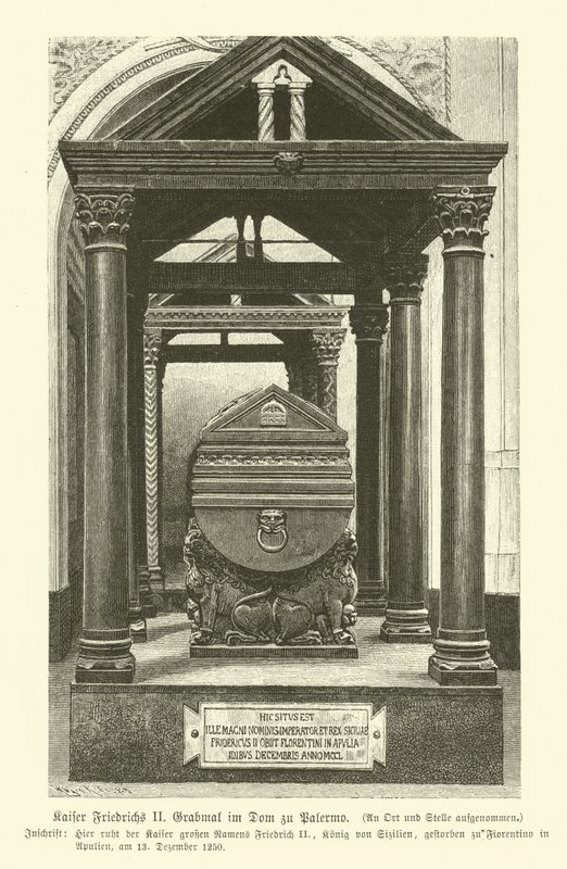 Tomb of Frederick II, Holy Roman Emperor, in Palermo Cathedral, Sicily (engraving) بواسطة المدرسة الألمانية