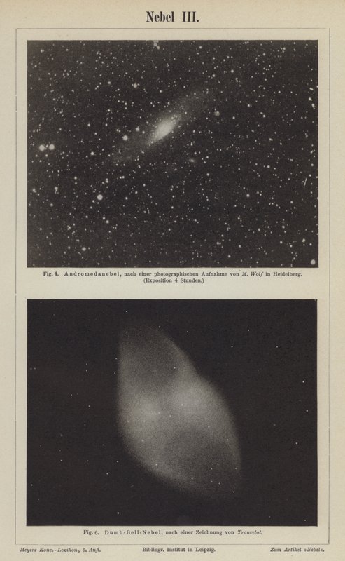 Views of the Andromeda Nebula and the Dumbbell Nebula (engraving) بواسطة المدرسة الألمانية