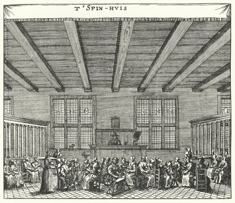 أجبرت السجينات في Spinhuis في أمستردام على الدوران كوسيلة لتصحيح الدعارة والجرائم الأخرى (النقش) بواسطة المدرسة الألمانية