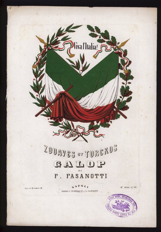 Zouaves et Turckos ، galop by Fasanotti ، غلاف الموسيقى ورقة (لون ليثو) بواسطة المدرسة الألمانية