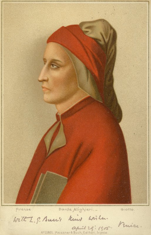 دانتي أليغييري (c1265-1321) ، الشاعر الإيطالي (chromolitho) بواسطة جيوتو دي بوندوني
