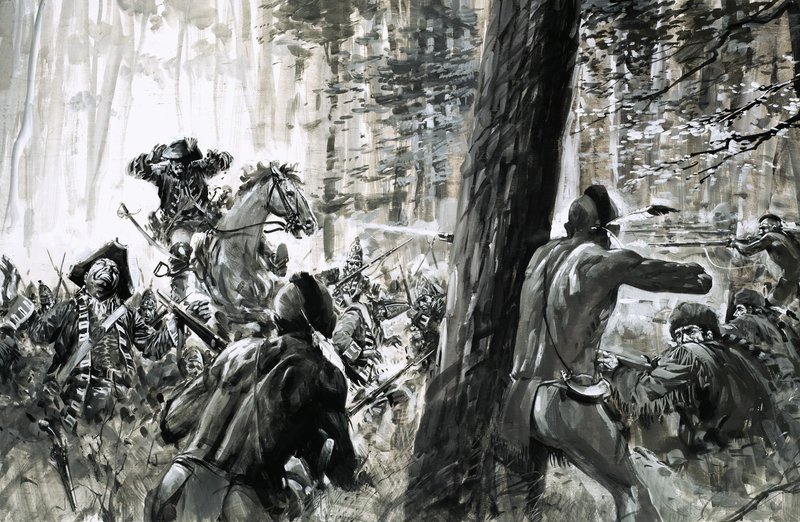 في عام 1765، وقع الجنرال إدوارد برادوك في كمين نصبه له الجنود الفرنسيون والهنود الكنديون الشرسون بواسطة جراهام كوتون