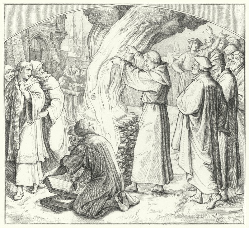 مارتن لوثر يحرق الثور البابوي في Wittenberg ، 1520 بواسطة جوستاف فرديناند ليوبولد كونيج