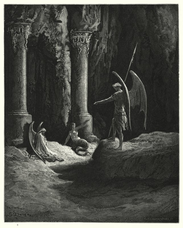 رسم توضيحي من قبل غوستاف دور لميلتونس بارادايس لوست ، الكتاب الثاني ، خطوط 648 ، 649 بواسطة غوستاف دور