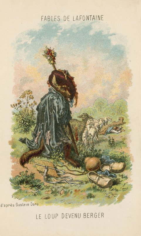 الذئب الذي لعب دور الراعي (chromolitho) بواسطة غوستاف دور