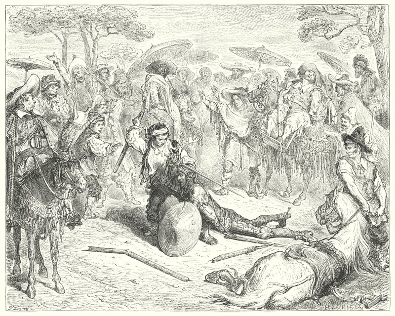 Gustave Dores Don Quixote: "In spite of his arms, he thrashed him like a wheat-sheaf" (engraving) بواسطة غوستاف دور