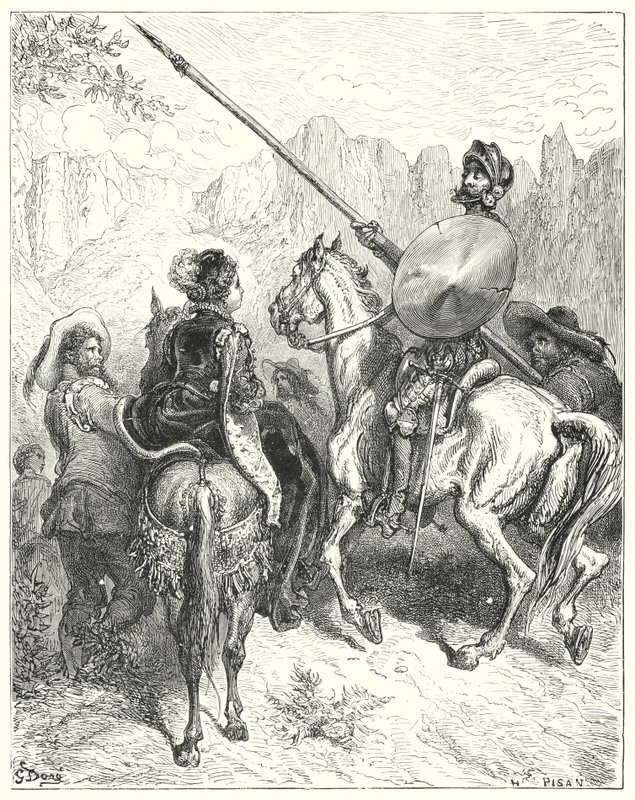 دون كيشوت من Gustave Dore: "الآن ، سيدة" ، قال دون كيشوت ، "اسمح لي بالعظمة أن تخبرني بالطريقة التي يجب أن نسير بها ، لأداء خدمتك" (نقش) بواسطة غوستاف دور