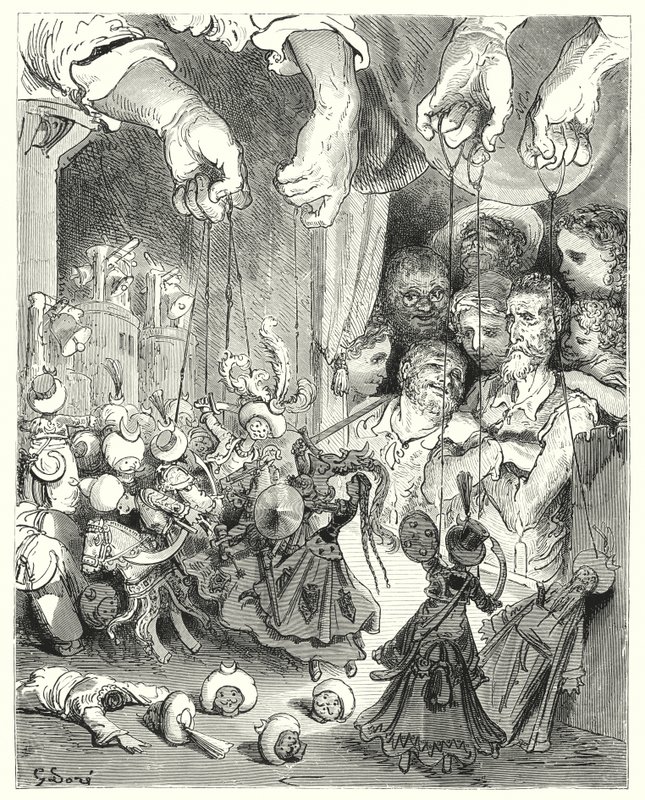Gustave Dores Don Quixote: "Observe what a vast company of glittering horse comes pouring out of the city, in pursuit of the Christian lovers" (engraving) بواسطة غوستاف دور