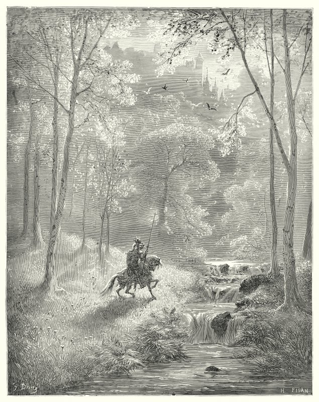 Gustave Dores Don Quixote: "The sky appears to him more transparent, and the sun seems to shine with redoubled brightness" (engraving) بواسطة غوستاف دور