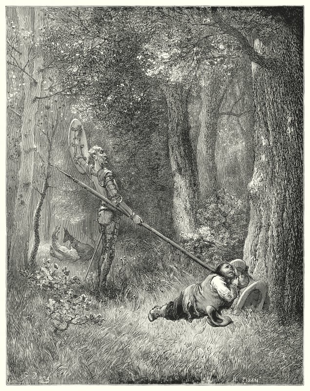 دون كيشوت من Gustave Dore: "على كل هذا الطرح الرائع ، لم يجب سانشو بكلمة واحدة" (نقش) بواسطة غوستاف دور