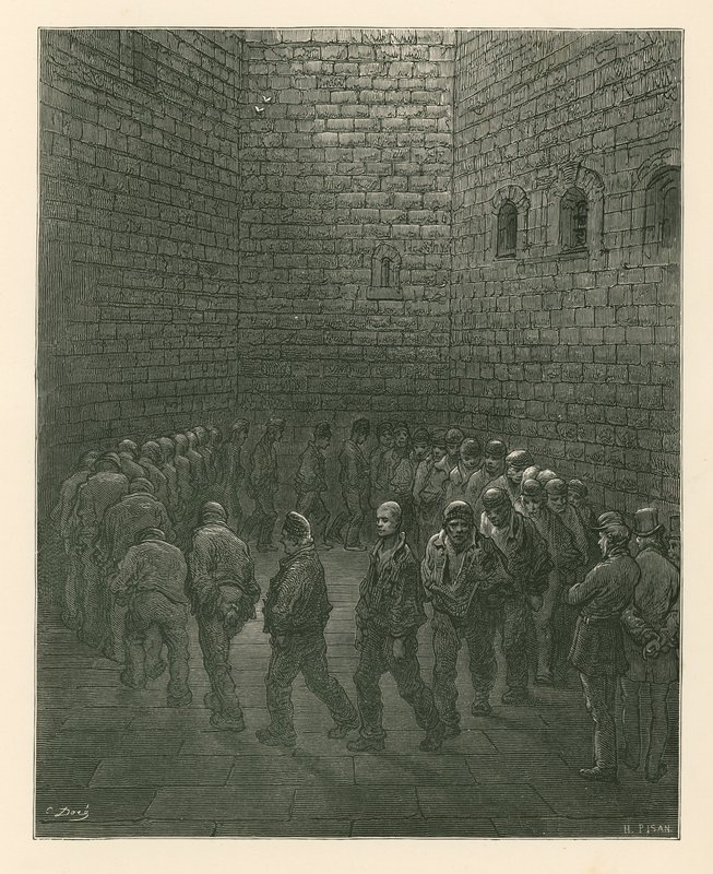 سجناء في ساحة ممارسة السجن في Newgate بواسطة غوستاف دور