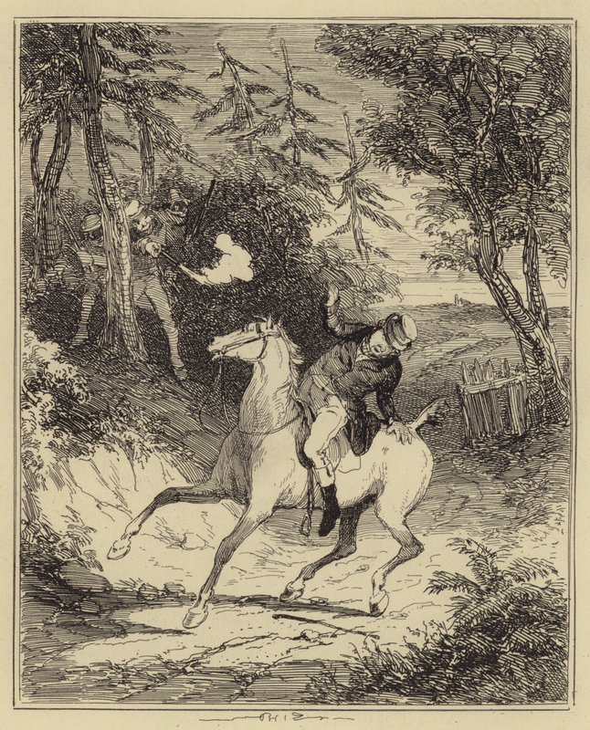 Luddites يطلقون النار على السيد Horsfall (نقش) بواسطة هابلوت نايت (1815-92) (بعد) براون