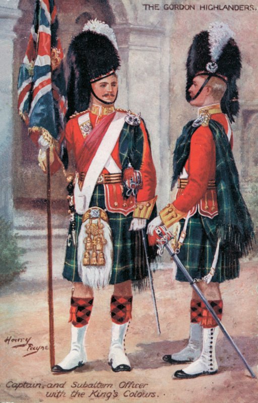 The Gordon Highlanders ، الكابتن AMD Subaltern Officer ، مع King’s Colors (color litho) بواسطة هاري باين