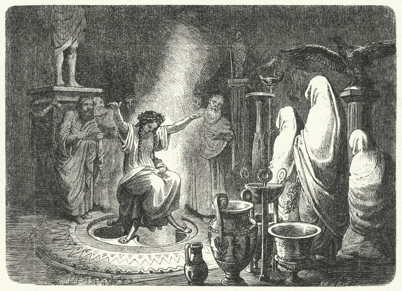 Pythia, High Priestess of the Temple of Apollo at Delphi (engraving) بواسطة هاينريش لوتيمان