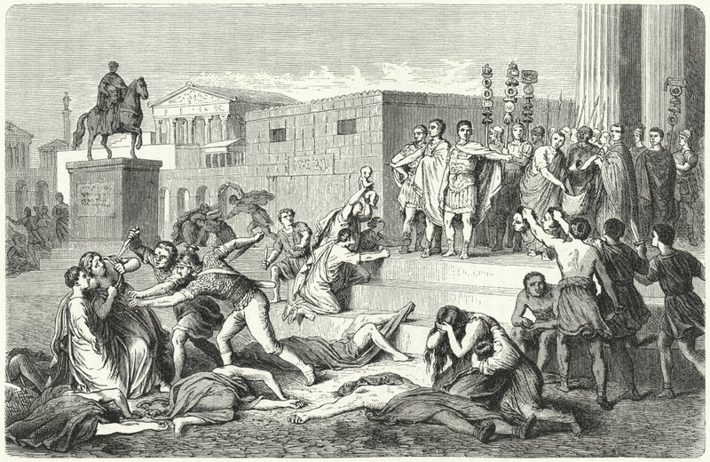 ال Triumvirate لمارك أنتوني وماركوس Aemilius Lepidus وأوكتافيان يعلنون الحظر ضد أعدائهم السياسيين ، 43 قبل الميلاد بواسطة هاينريش لوتيمان