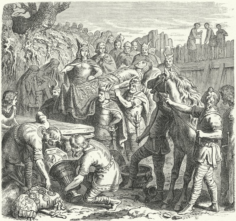 The burial of Alaric I, King of the Visigoths, in the bed of the River Busento, 410 (engraving) بواسطة هاينريش لوتيمان