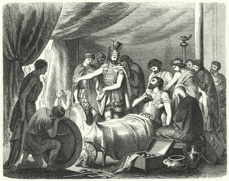 The death of Epaminondas, 362 BC (engraving) بواسطة هاينريش لوتيمان