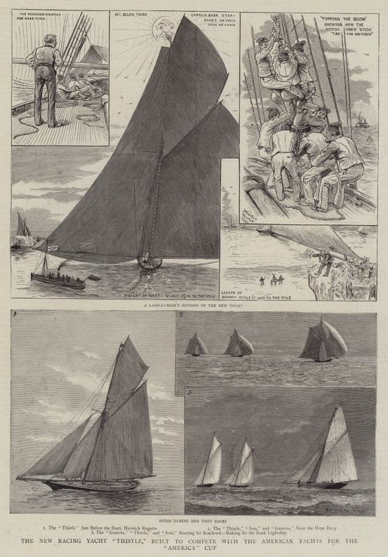 The New Racing Yacht Thistle ، تم بناؤه للتنافس مع اليخوت الأمريكية في كأس أمريكا بواسطة هنري تشارلز سيبينجز رايت