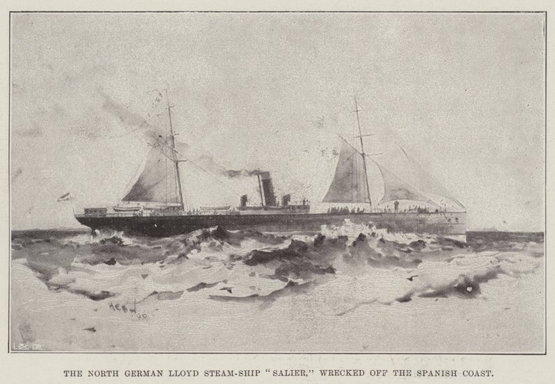 حطمت سفينة Lloyd Steam-Ship Salier الألمانية الشمالية ، قبالة الساحل الإسباني بواسطة هنري تشارلز سيبينجز رايت