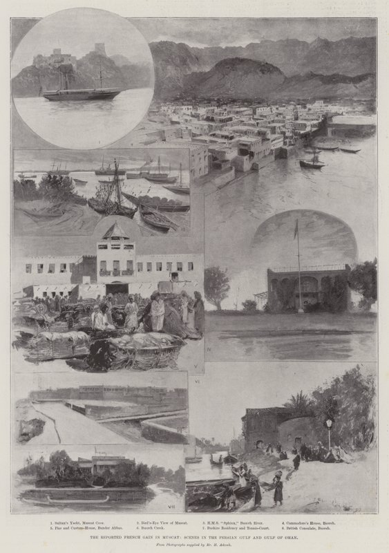 المكاسب الفرنسية المبلغ عنها في مسقط ، مشاهد في الخليج الفارسي وخليج عمان بواسطة هنري تشارلز سيبينجز رايت