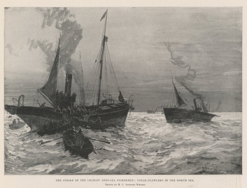 إضراب صيادي Grimsby في أعماق البحار ، سفن الصيد البخارية في بحر الشمال بواسطة هنري تشارلز سيبينجز رايت
