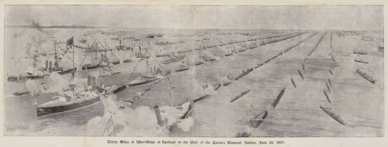 ثلاثون ميلاً من السفن الحربية في Spithead في عام اليوبيل الماسي للملكة ، 26 يونيو 1897 بواسطة هنري تشارلز سيبينجز رايت