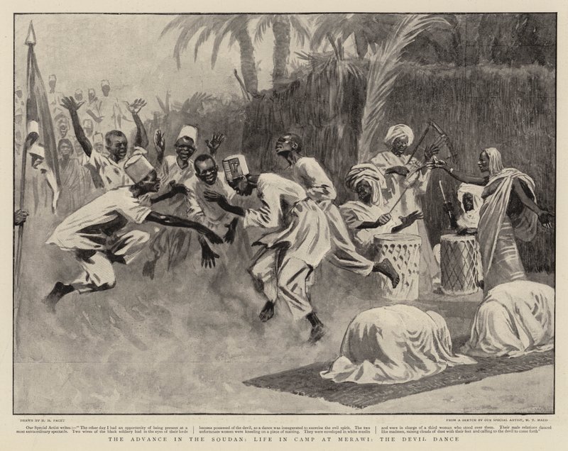 التقدم في السودان ، الحياة في معسكر مراوي ، رقصة الشيطان بواسطة هنري ماريوت باجيت