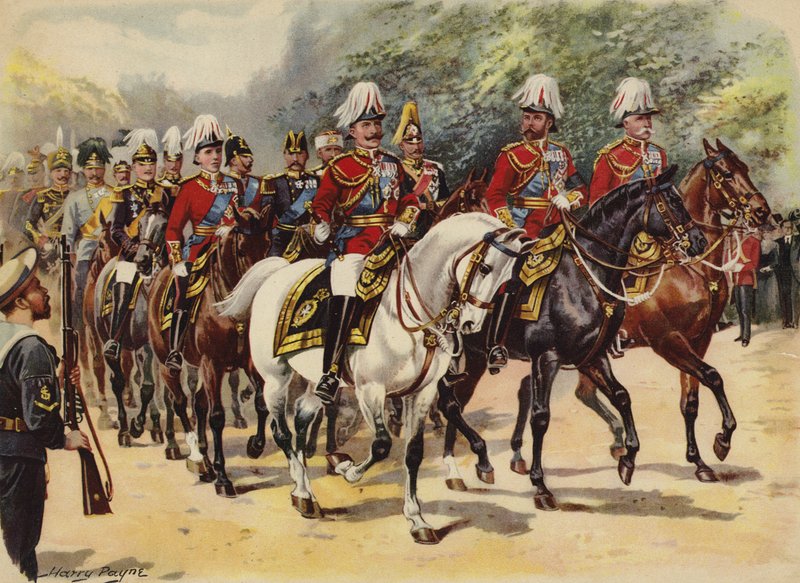 موكب تسعة ملوك ، جنازة الملك إدوارد السابع ، 20 مايو 1910 (chromolitho) بواسطة هنري باين