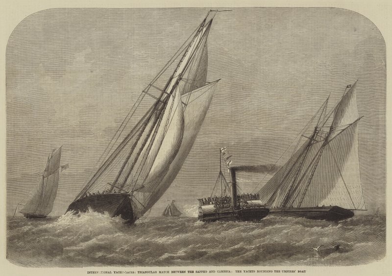 سباقات اليخوت الدولية ، مباراة ثلاثية بين Sappho و Cambria ، اليخوت حول قارب Umpires بواسطة هنري سبيرون توزر