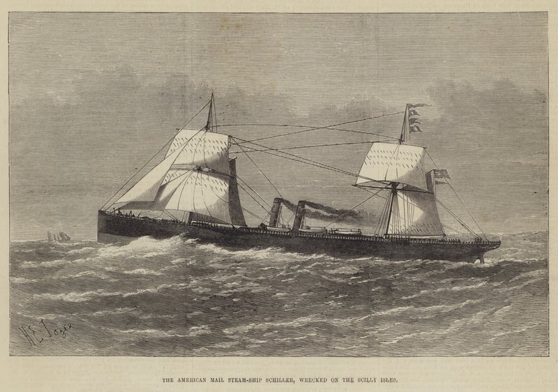 السفينة الأمريكية Mail Steam-Ship Schiller ، محطمة على جزر سيلي بواسطة هنري سبيرون توزر