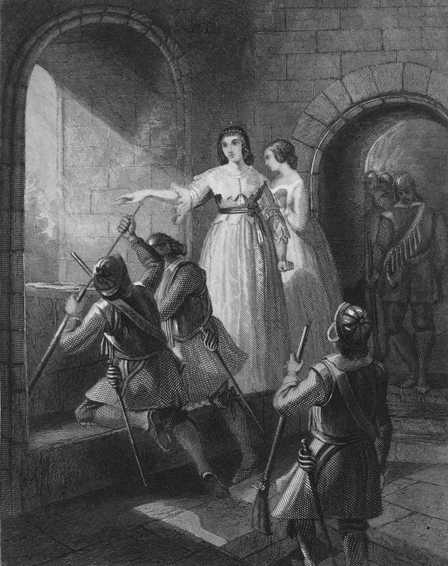 Lettice FitzGerald ، البارونة الأولى أوفالي ، تدافع عن قلعتها من هجوم المتمردين في الثورة الأيرلندية العظمى عام 1642 بواسطة هنري بعد وارن