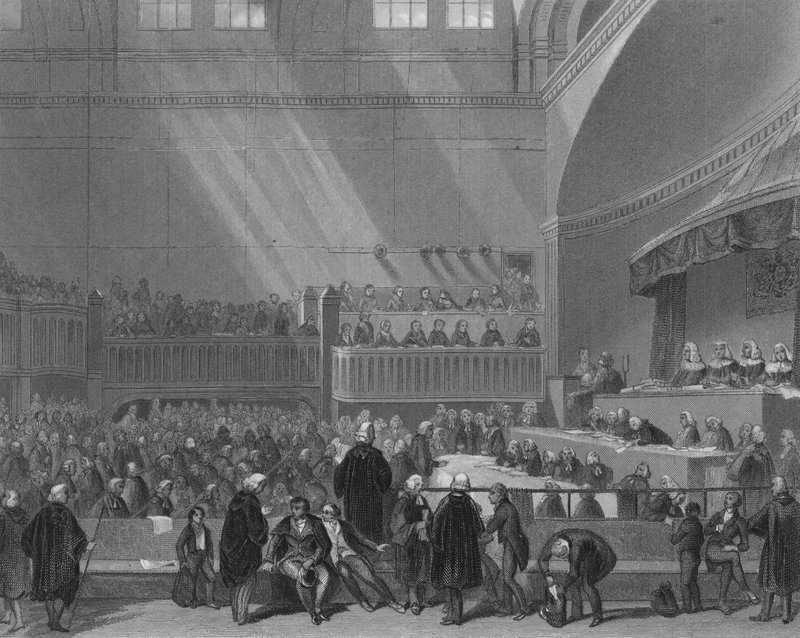 محاكمة الزعيم السياسي الأيرلندي دانييل أوكونيل عام 1844 بواسطة هنري بعد وارن