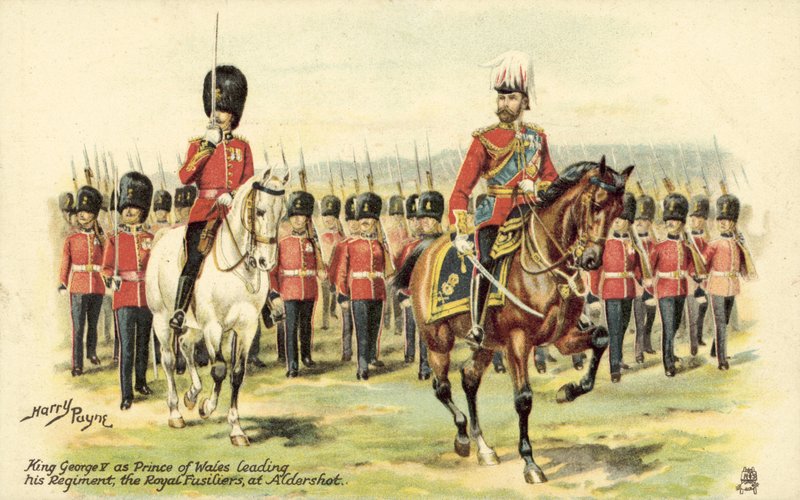 الملك جورج الخامس بصفته أمير ويلز يقود فوجه ، Royal Fusiliers ، في ألدرشوت بواسطة هنري أ. باين