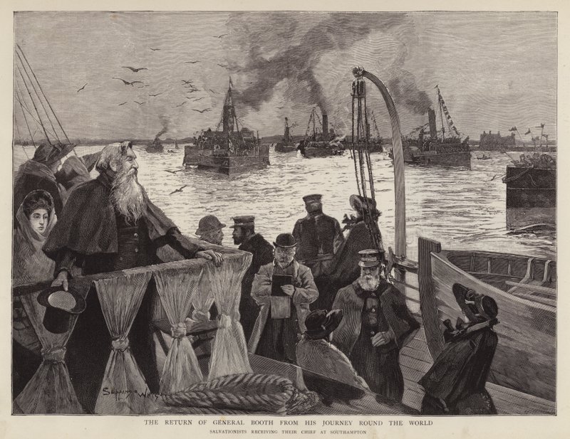 General William Booth, British founder of the Salvation Army, arriving back at Southampton after his world tour بواسطة هنري تشارلز سيبينجز رايت