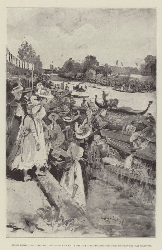 Henley Regatta ، الحرارة النهائية لثلاجات الماس (Ten Eyck v Blackstaffe) ، تظهر من ضميمة نادي جروسفينور بواسطة هنري تشارلز سيبينجز رايت