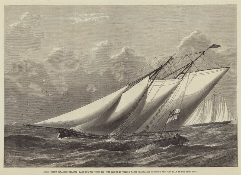سرب اليخوت الملكي Regatta ، سباق لكأس المدينة ، يخت أمير ويلز يخت هيلديجارد يحيط بزورق العلم في Lepe Buoy بواسطة هنري سبيرون توزر