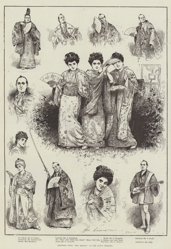 اسكتشات من فيلم "The Mikado" في مسرح سافوي (نقش) بواسطة هنري ستيفن (مواليد 1880 1880 1925) لودلو