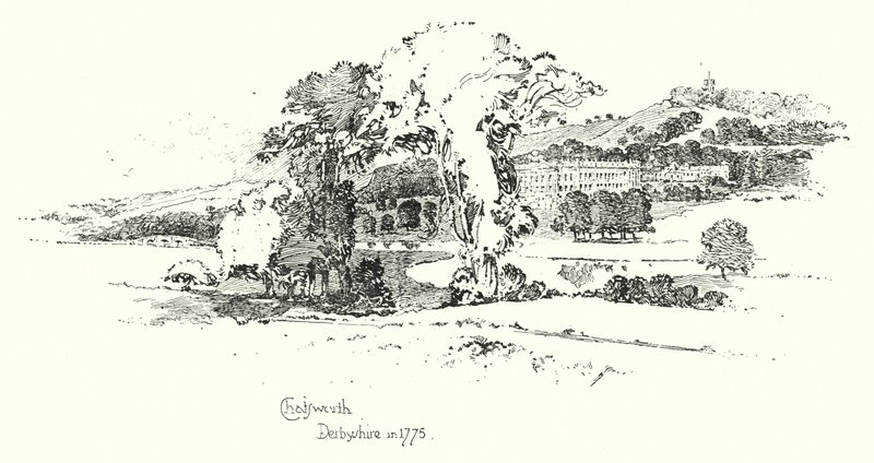 Chatsworth, Derbyshire, in 1775 (litho) بواسطة هربرت (بعد) رايلتون
