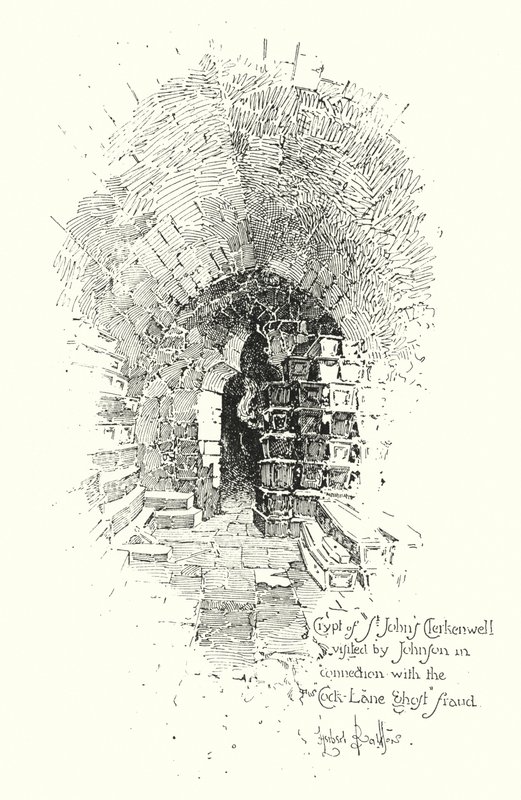 Crypt ، St John’s Clerkenwell ، زارها الدكتور جونسون فيما يتعلق بالاحتيال Cock Lane Ghost (litho) بواسطة هربرت (بعد) رايلتون