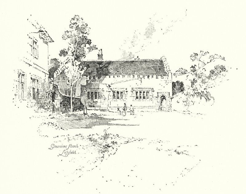 Grammar School, Lichfield, where Dr Johnson went to school (litho) بواسطة هربرت (بعد) رايلتون